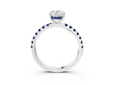 White gold Oval Cut Diamond Pave Band Solitaire Ring with Round with Blue Sapphire side stone and Prong Setting_15