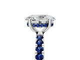 White gold Oval Cut Diamond Pave Band Solitaire Ring with Round with Blue Sapphire side stone and Prong Setting_5