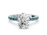 White gold Oval Cut Diamond Pave Band Solitaire Ring with Round with Blue Topaz side stone and Prong Setting_12