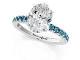 White gold Oval Cut Diamond Pave Band Solitaire Ring with Round with Blue Topaz side stone and Prong Setting_13