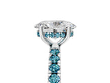 White gold Oval Cut Diamond Pave Band Solitaire Ring with Round with Blue Topaz side stone and Prong Setting_17