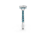 White gold Oval Cut Diamond Pave Band Solitaire Ring with Round with Blue Topaz side stone and Prong Setting_26