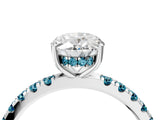 White gold Oval Cut Diamond Pave Band Solitaire Ring with Round with Blue Topaz side stone and Prong Setting_28