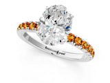 White gold Oval Cut Diamond Pave Band Solitaire Ring with Round with Citrine side stone and Prong Setting_13