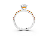 White gold Oval Cut Diamond Pave Band Solitaire Ring with Round with Citrine side stone and Prong Setting_15