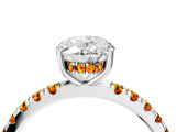 White gold Oval Cut Diamond Pave Band Solitaire Ring with Round with Citrine side stone and Prong Setting_16