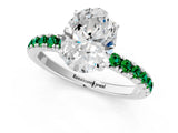 White gold Oval Cut Diamond Pave Band Solitaire Ring with Round with Emerald side stone and Prong Setting_13