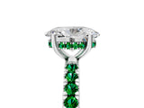 White gold Oval Cut Diamond Pave Band Solitaire Ring with Round with Emerald side stone and Prong Setting_17