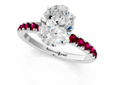 White gold Oval Cut Diamond Pave Band Solitaire Ring with Round with Garnet side stone and Prong Setting_13