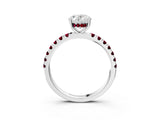 White gold Oval Cut Diamond Pave Band Solitaire Ring with Round with Garnet side stone and Prong Setting_15