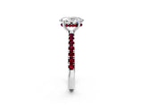 White gold Oval Cut Diamond Pave Band Solitaire Ring with Round with Garnet side stone and Prong Setting_2