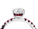 White gold Oval Cut Diamond Pave Band Solitaire Ring with Round with Garnet side stone and Prong Setting_4