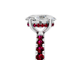 White gold Oval Cut Diamond Pave Band Solitaire Ring with Round with Garnet side stone and Prong Setting_5