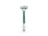 White gold Oval Cut Diamond Pave Band Solitaire Ring with Round with Green Sapphire side stone and Prong Setting_26