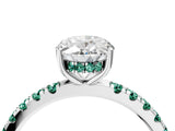 White gold Oval Cut Diamond Pave Band Solitaire Ring with Round with Green Sapphire side stone and Prong Setting_28