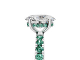 White gold Oval Cut Diamond Pave Band Solitaire Ring with Round with Green Sapphire side stone and Prong Setting_29