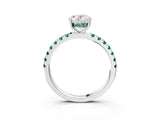 White gold Oval Cut Diamond Pave Band Solitaire Ring with Round with Green Sapphire side stone and Prong Setting_39