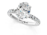 White gold Oval Cut Diamond Pave Band Solitaire Ring with Round with Moissanite side stone and Prong Setting_13