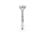 White gold Oval Cut Diamond Pave Band Solitaire Ring with Round with Moissanite side stone and Prong Setting_14