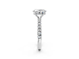 White gold Oval Cut Diamond Pave Band Solitaire Ring with Round with Moissanite side stone and Prong Setting_14