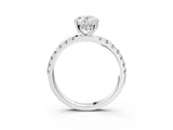 White gold Oval Cut Diamond Pave Band Solitaire Ring with Round with Moissanite side stone and Prong Setting_15