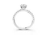 White gold Oval Cut Diamond Pave Band Solitaire Ring with Round with Moissanite side stone and Prong Setting_15