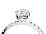 White gold Oval Cut Diamond Pave Band Solitaire Ring with Round with Moissanite side stone and Prong Setting_16