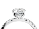 White gold Oval Cut Diamond Pave Band Solitaire Ring with Round with Moissanite side stone and Prong Setting_16