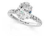 White gold Oval Cut Diamond Pave Band Solitaire Ring with Round with Moissanite side stone and Prong Setting_19