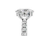 White gold Oval Cut Diamond Pave Band Solitaire Ring with Round with Moissanite side stone and Prong Setting_23
