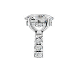 White gold Oval Cut Diamond Pave Band Solitaire Ring with Round with Moissanite side stone and Prong Setting_5