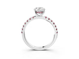White gold Oval Cut Diamond Pave Band Solitaire Ring with Round with Morganite side stone and Prong Setting_3