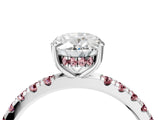White gold Oval Cut Diamond Pave Band Solitaire Ring with Round with Morganite side stone and Prong Setting_4