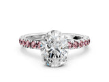 White gold Oval Cut Diamond Pave Band Solitaire Ring with Round with Morganite side stone and Prong Setting