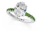 White gold Oval Cut Diamond Pave Band Solitaire Ring with Round with Peridot side stone and Prong Setting_13