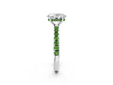 White gold Oval Cut Diamond Pave Band Solitaire Ring with Round with Peridot side stone and Prong Setting_14