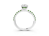 White gold Oval Cut Diamond Pave Band Solitaire Ring with Round with Peridot side stone and Prong Setting_15