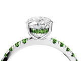 White gold Oval Cut Diamond Pave Band Solitaire Ring with Round with Peridot side stone and Prong Setting_4