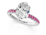 White gold Oval Cut Diamond Pave Band Solitaire Ring with Round with Pink Sapphire side stone and Prong Setting_13