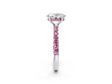 White gold Oval Cut Diamond Pave Band Solitaire Ring with Round with Pink Sapphire side stone and Prong Setting_14