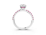 White gold Oval Cut Diamond Pave Band Solitaire Ring with Round with Pink Sapphire side stone and Prong Setting_27