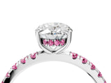 White gold Oval Cut Diamond Pave Band Solitaire Ring with Round with Pink Sapphire side stone and Prong Setting_28