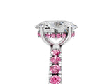 White gold Oval Cut Diamond Pave Band Solitaire Ring with Round with Pink Sapphire side stone and Prong Setting_29