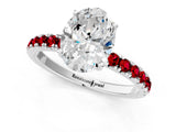 White gold Oval Cut Diamond Pave Band Solitaire Ring with Round with Ruby side stone and Prong Setting_1
