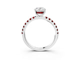 White gold Oval Cut Diamond Pave Band Solitaire Ring with Round with Ruby side stone and Prong Setting_15