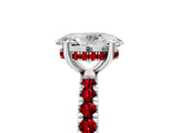 White gold Oval Cut Diamond Pave Band Solitaire Ring with Round with Ruby side stone and Prong Setting_17