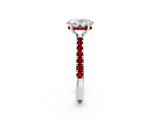 White gold Oval Cut Diamond Pave Band Solitaire Ring with Round with Ruby side stone and Prong Setting_2