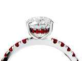 White gold Oval Cut Diamond Pave Band Solitaire Ring with Round with Ruby side stone and Prong Setting_4
