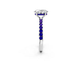 White gold Oval Cut Diamond Pave Band Solitaire Ring with Round with Tanzanite side stone and Prong Setting_14
