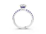 White gold Oval Cut Diamond Pave Band Solitaire Ring with Round with Tanzanite side stone and Prong Setting_15